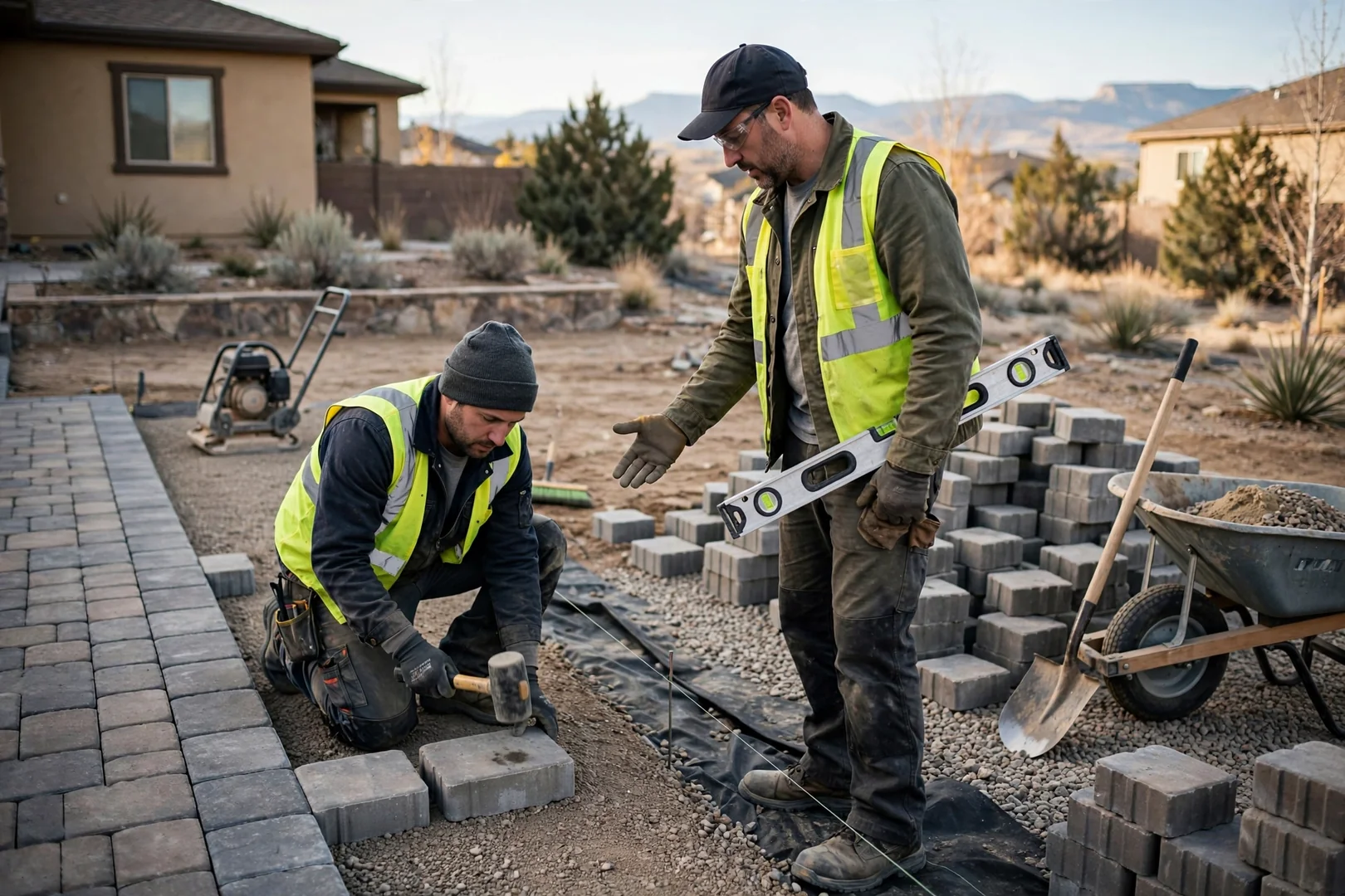 Measuring a residential driveway for a paver installation estimate in South Jordan